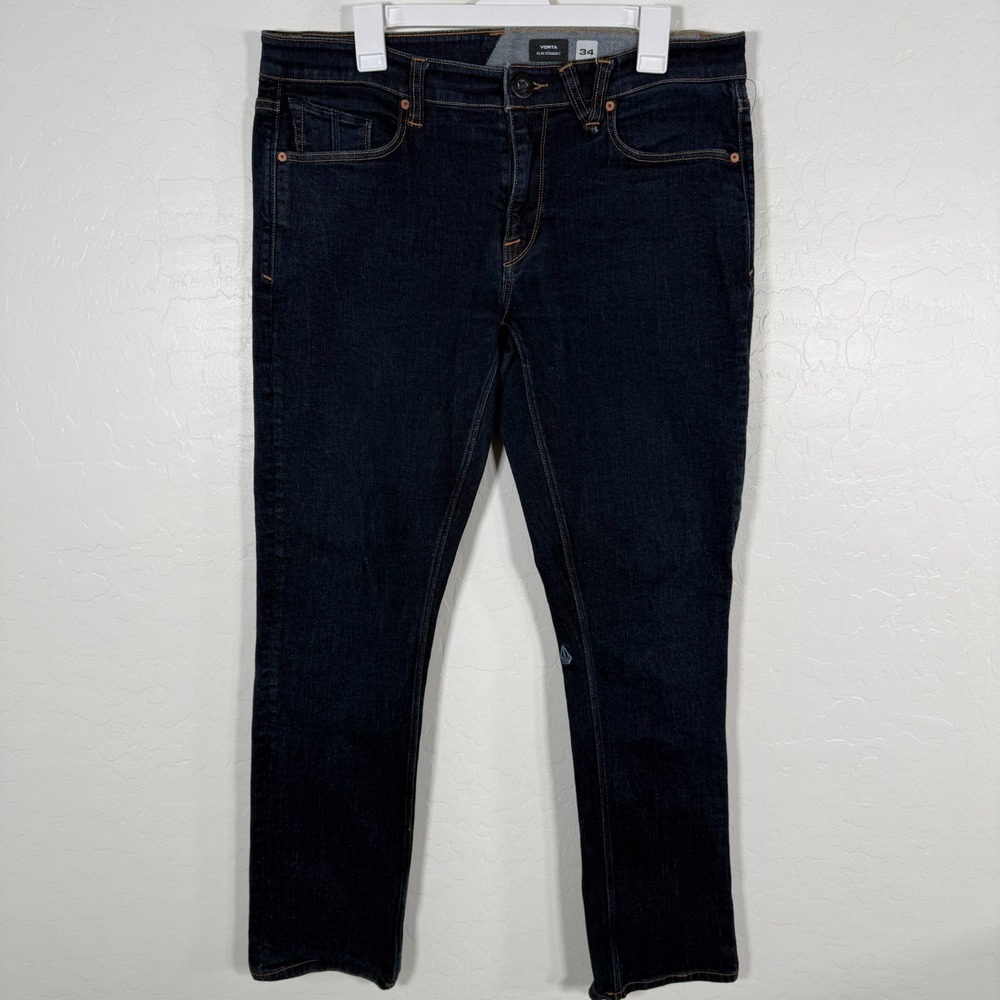 Volcom Jeans Mens 34x30 Blue Denim Vorta Slim Straight Skater‎ Stretch